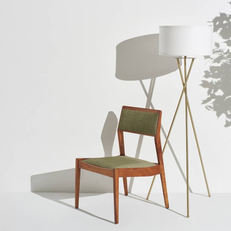 Brightech Jaxon 60 in. Antique Brass Mid-Century Modern LED Super Bright Floor Lamp with White Fabric Drum Shade