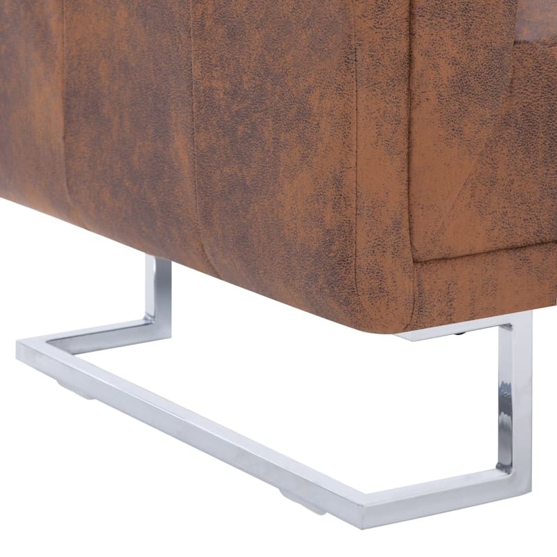 vidaXL Cube Armchair Brown Faux Suede Leather - 33" x 24.4" x 28.7"
