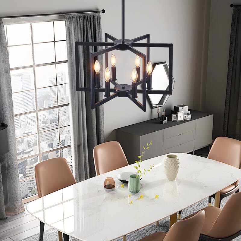 22" 6-Light Black Geometric Chandelier - Industrial - Living Kitchen (Bulb Not Included)