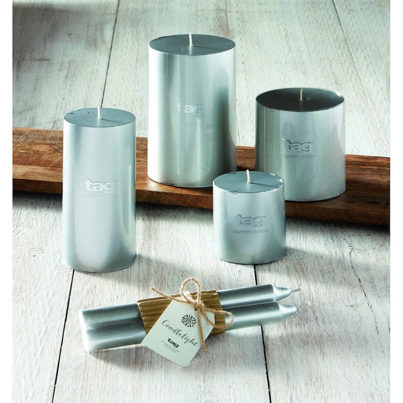 Silver Metallic Pillar Paraffin Wax Candle 3X6 Unscented Drip-Free Long Burning 80 Hours For Home Decor Wedding Parties