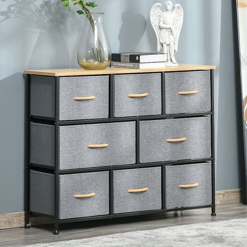 HOMCOM 8-Drawer Dresser, 3-Tier Fabric Chest of Drawers, Storage Tower Organizer Unit with Steel Frame Wooden Top for Bedroom