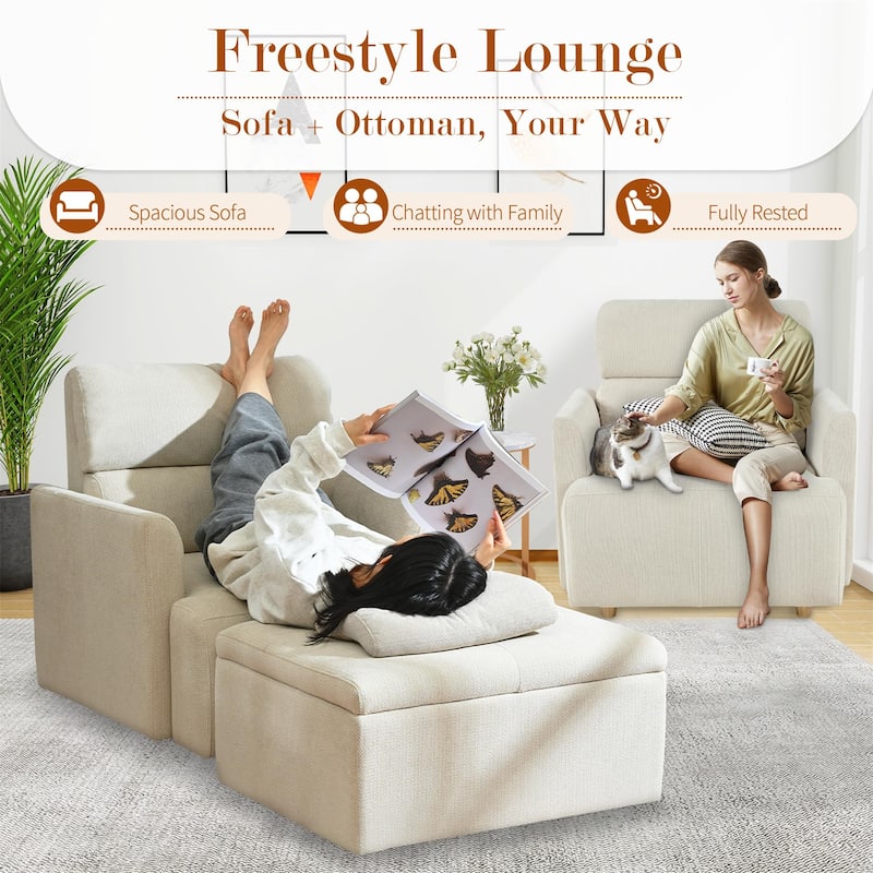 Oversized Chair W/Storage Ottoman, Wide Accent Armchair Chair For Living Room, Modern Lounge Chair,Deep Seat Sofa Couch