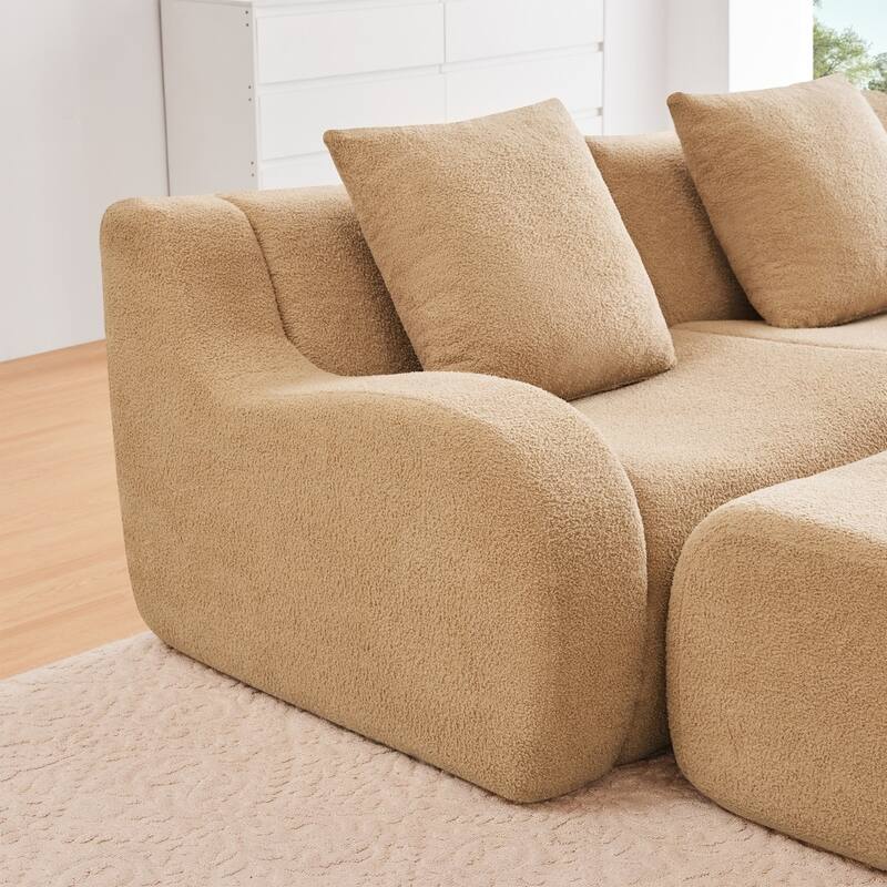 Modern Boneless Teddy Fabric Sectional Sofa with High Density Sponge