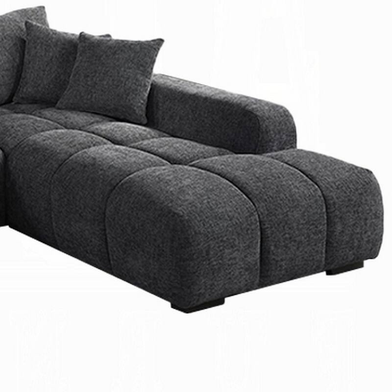 Sena L Sectional Sofa, 3 Accent Pillows, Gray Linen Fabric, 121 Inch