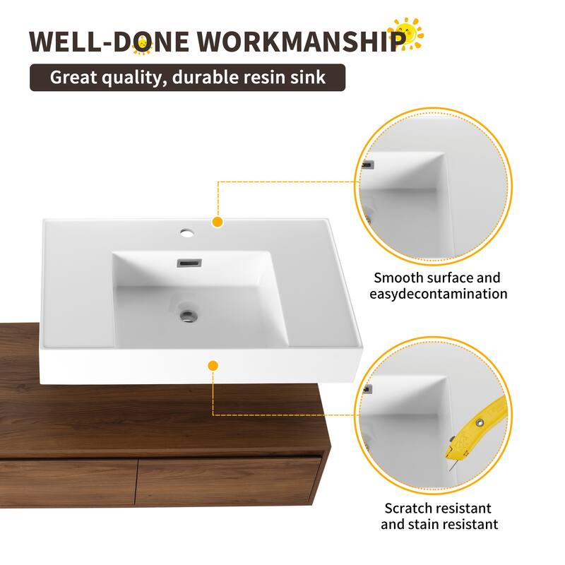 Beingnext 30"/60" Wall Mounted Bathroom Vanity with Sink, Floating Bathroom Vanity with Soft Close Drawer