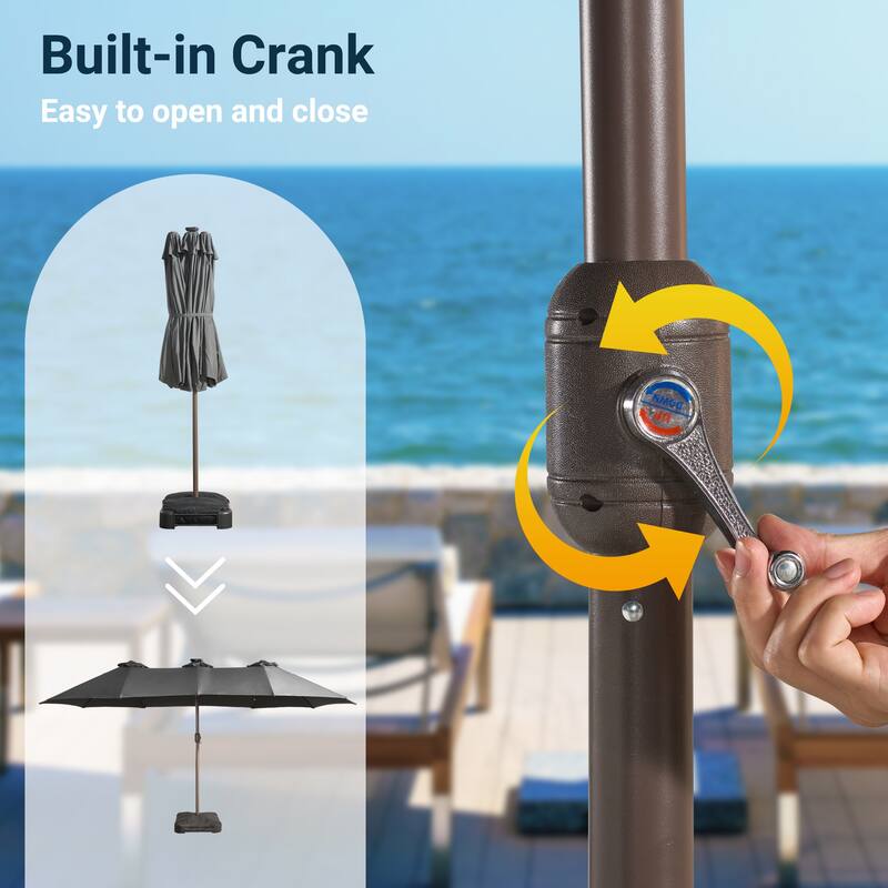 XIZZI Outdoor Patio Umbrella with Solar LED Lights and Base