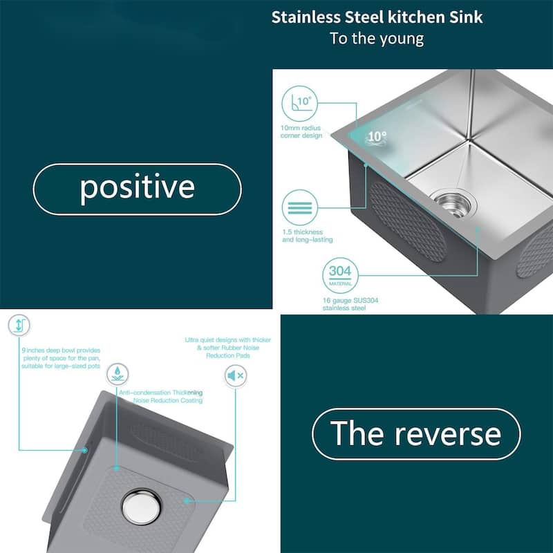 Undermount Single Bowl Stainless Steel Kitchen Sink 16 gauge-ALL SIZE