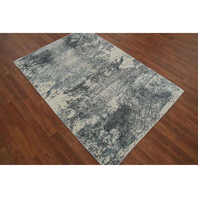 Hand-knotted Modern Silk Beige Abstract Oriental Area Rug - 5' 8'' X 4' 0''