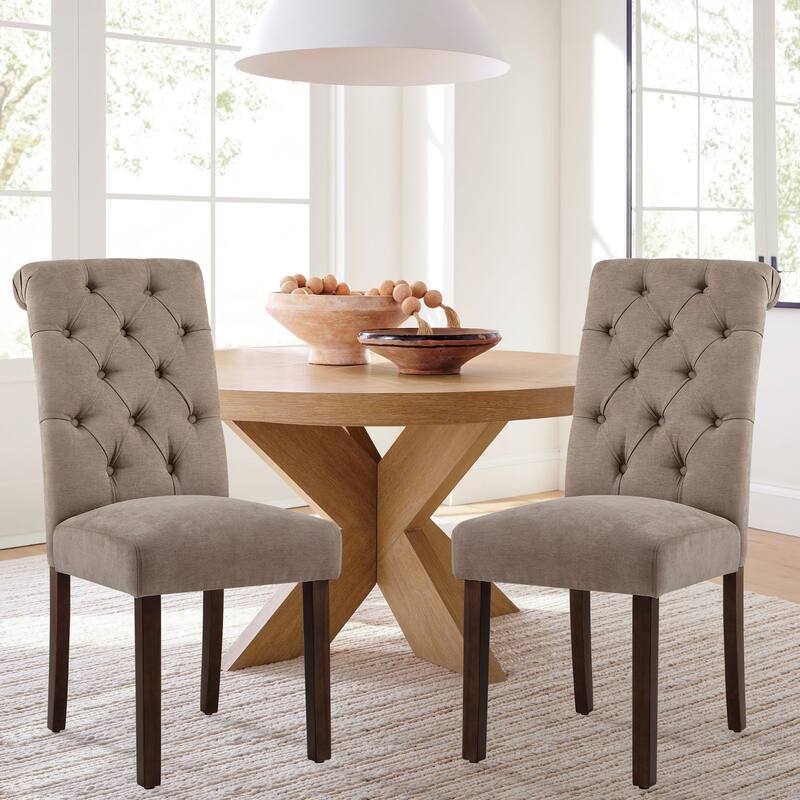 Tufted Parsons Upholstered Dining Side Chairs with Solid Wood Legs and Padded Seat