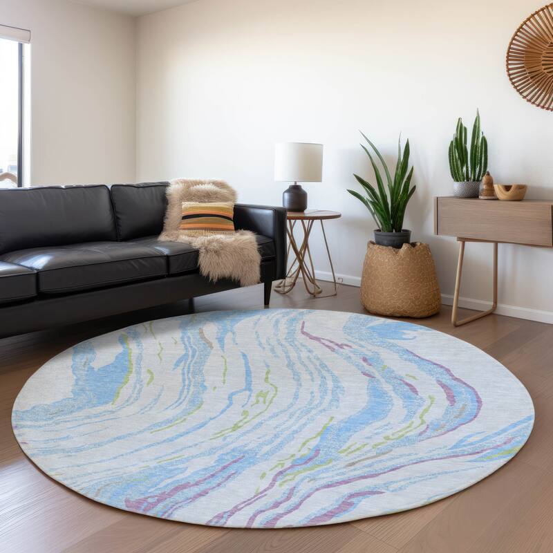 Premium Washable Super Soft Abstract Contemporary Mayfield Rug - Sky - 8' x 8'