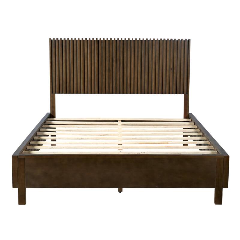 Christopher Knight Home - Adelynn Modern Wood Platform Bed with Vertical Slat Headboard, No Box Spring Needed