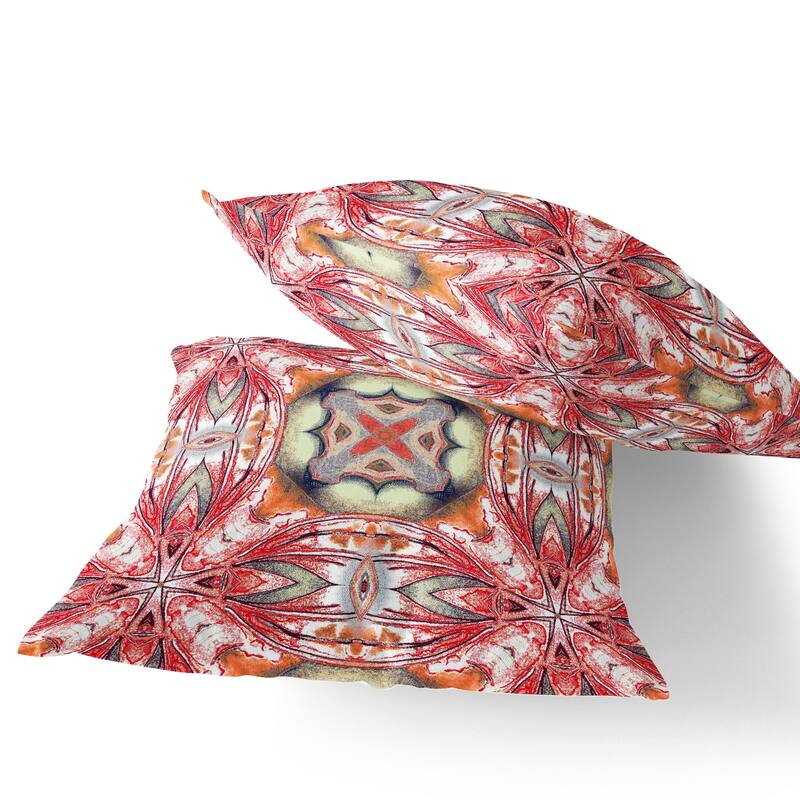 HomeRoots Set of Two 16" X 16" Green and Red Blown Seam Floral Indoor Outdoor Throw Pillow - 16.00' X '16.00' X '5.00