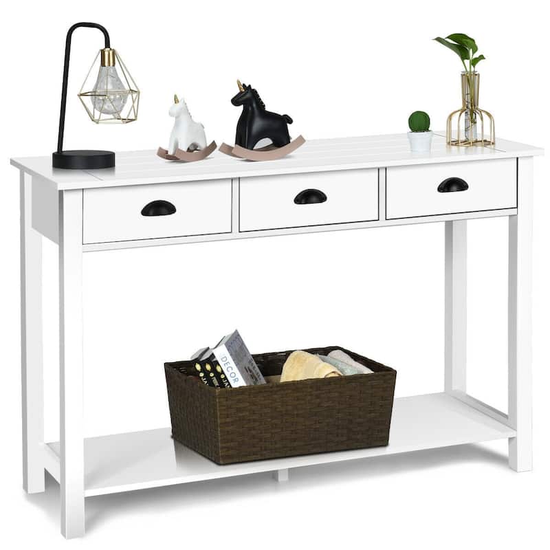 47" Entryway Hall Table Side Desk Accent Table with Drawers Shelf - 47" x 15.5" x 32"(L x W x H)