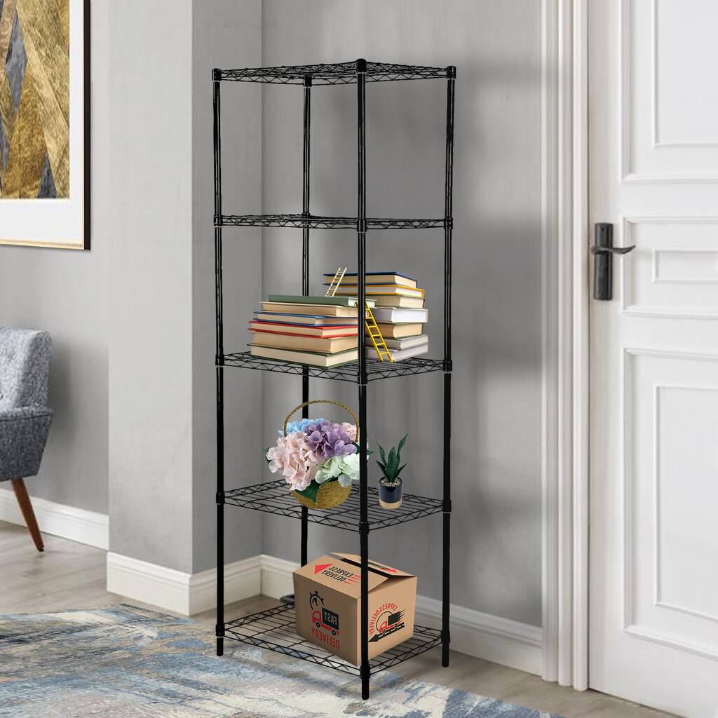 5 Tier Black Wire Shelving Unit, Heavy-Duty Standing Storage Metal Shelf Rack