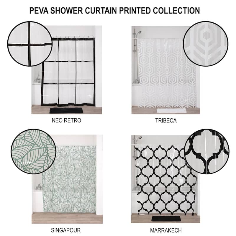 Transparent PEVA Shower Curtain - Black Window Design - 71x71 Inches
