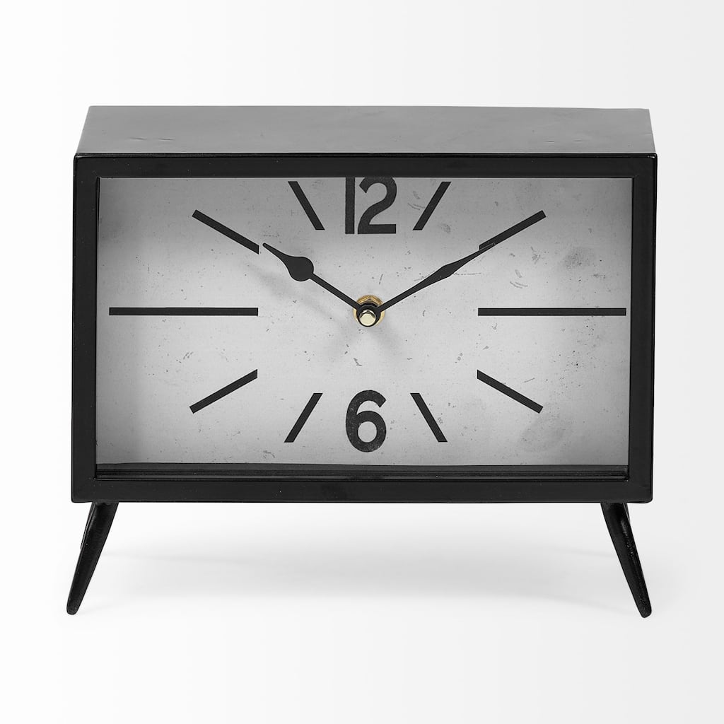 Rectangular Black Metal Desk/Table Clock - 11" x 6"