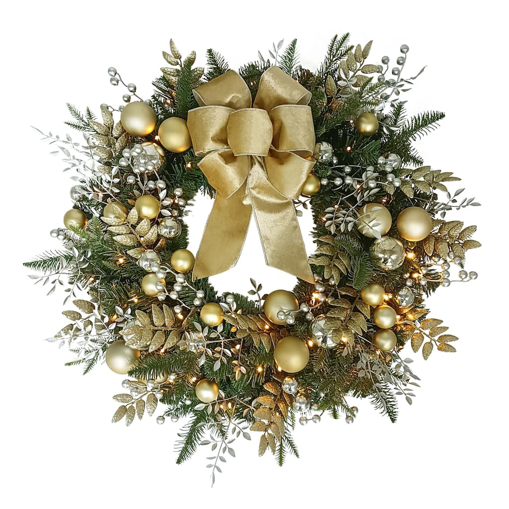 Puleo International 26" Battery-Operated Pre-Lit Decorated Artificial Wreath