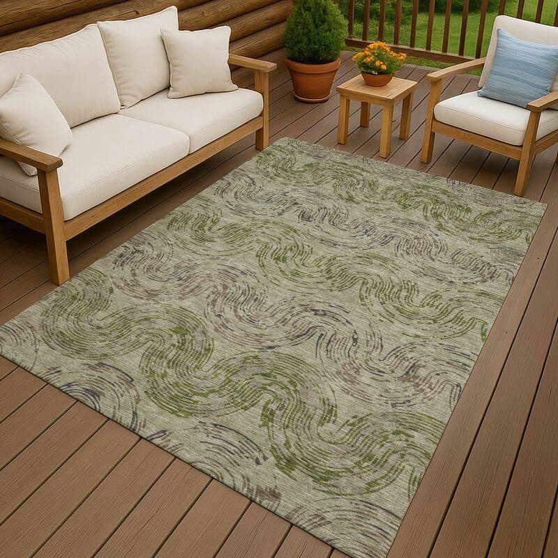 Machine Washable Indoor/ Outdoor Modern Ari Chantille Rug - Sage - 3' x 5'