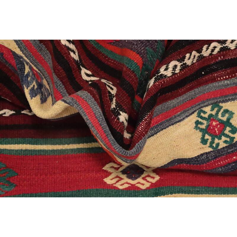 Hand Woven Oriental 100% Wool Carpet Southwestern Tribal Multi-Colored Kilim Area Rug - 7' 5'' X 5' 7''