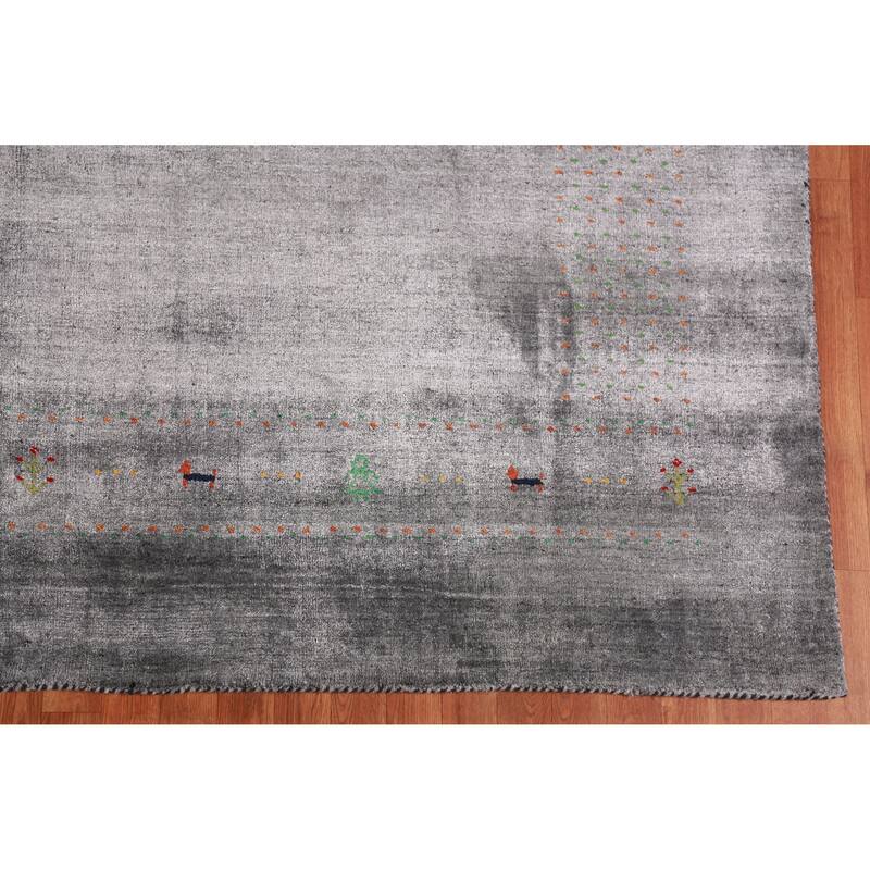 Gray Gabbeh Indian Area Rug Handmade Silk Carpet - 8'0" x 9'6"