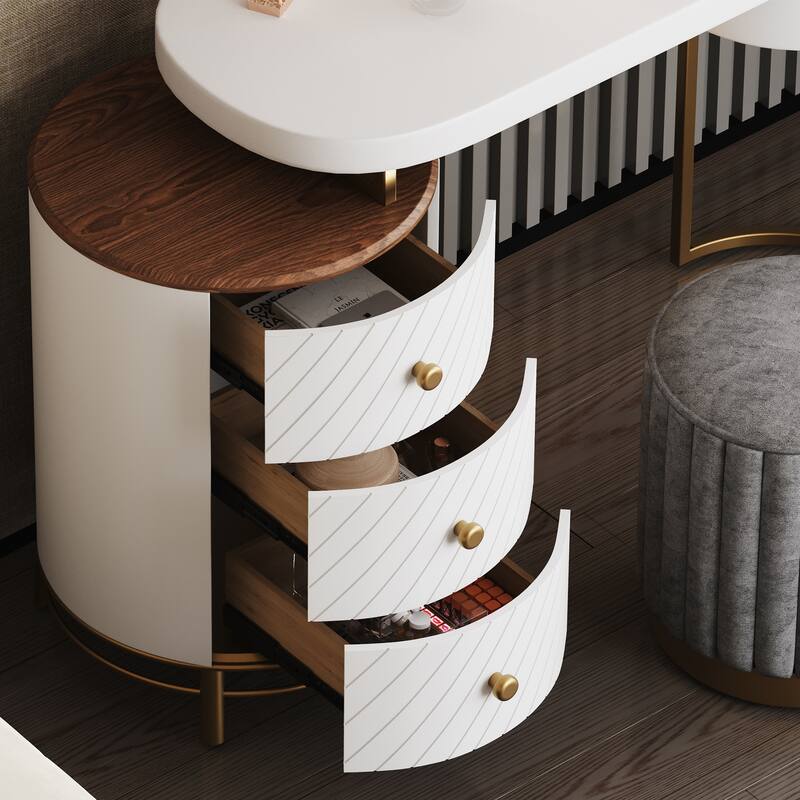 Modern Makeup Vanity Table With LED Lighted Mirror,Dressing Table with Movable Tray Top, 3 Solid Wood Drawer, Without Stool
