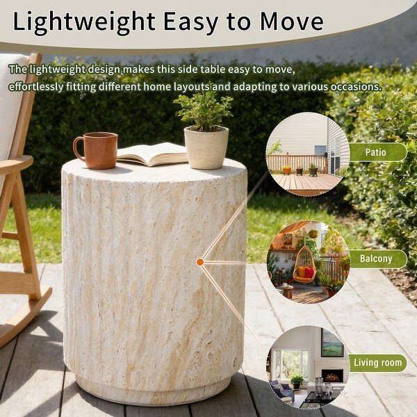 Outdoor Side Table, Cylinder Shaped MgO Patio End Table