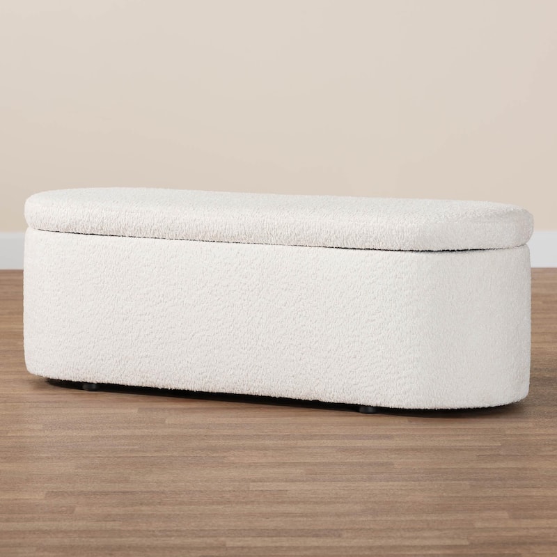 Lavina Modern White Teddy-Bear Fabric Storage Bench