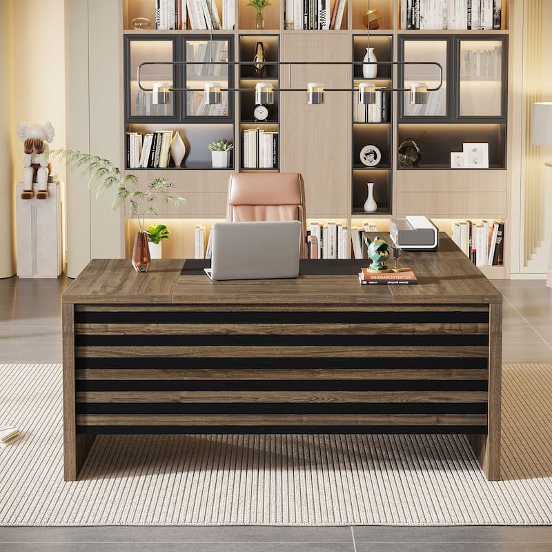 Large Executive Desk with Mobile File Cabinet, 62.2" L-Shaped Office Desk Business Workstation Set