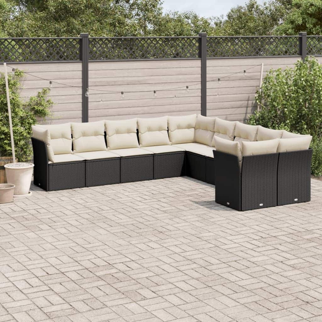 vidaXL Garden Sofa Set Black PE Rattan 10 Piece Set Height-Adjustable - 24.4 x 24.4 x 27.2