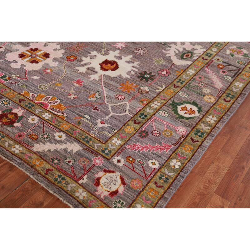 Hand Knotted Oriental 100% Wool Carpet Transitional All-Over Brown Oushak Area Rug - 12' 4'' X 9' 0''