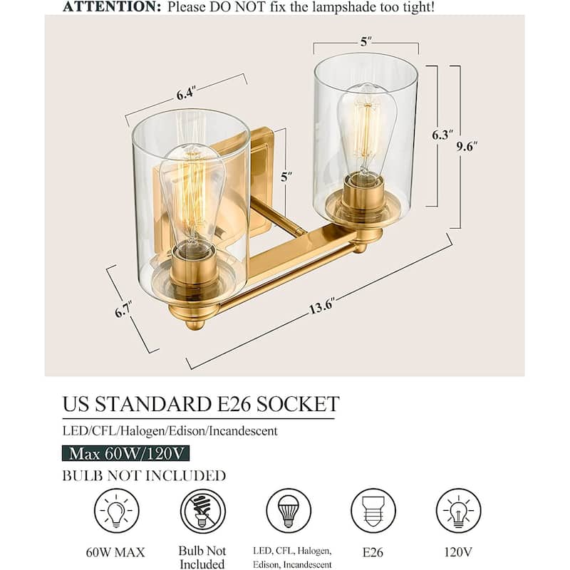 Bathroom Vanity Light,Wall Sconce Lamp Over Mirror with Clear Glass Shade