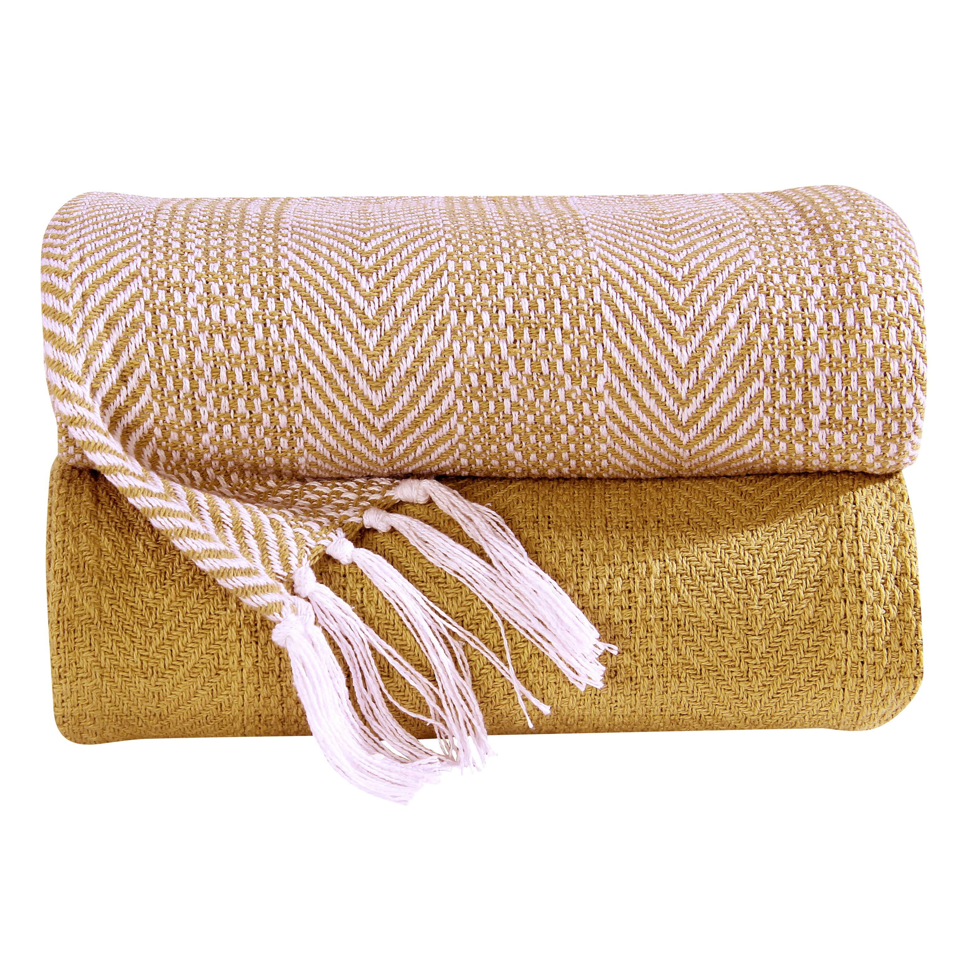 100% Cotton All Season Throw Blankets Herringbone 50''x 60'' Set of 2