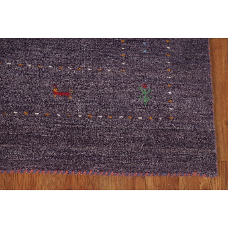 Purple Gabbeh Oriental Rug Hand-Knotted Modern Wool Carpet - 4'0" x 5'10"