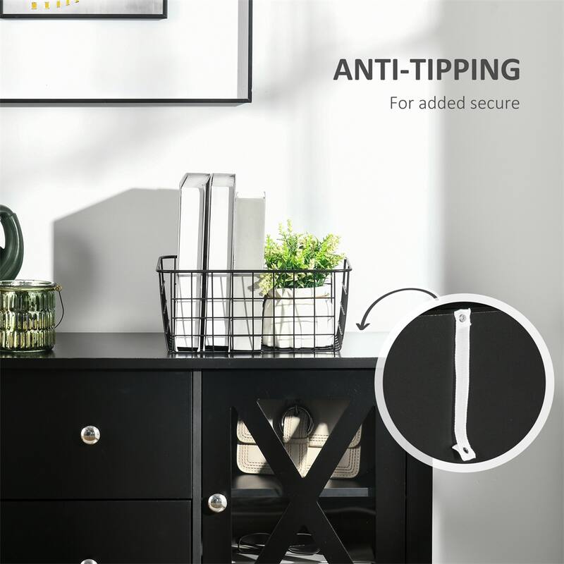 Coffee Bar Sideboard Buffet Cabinet w/ Storage Drawers & Glass Door
