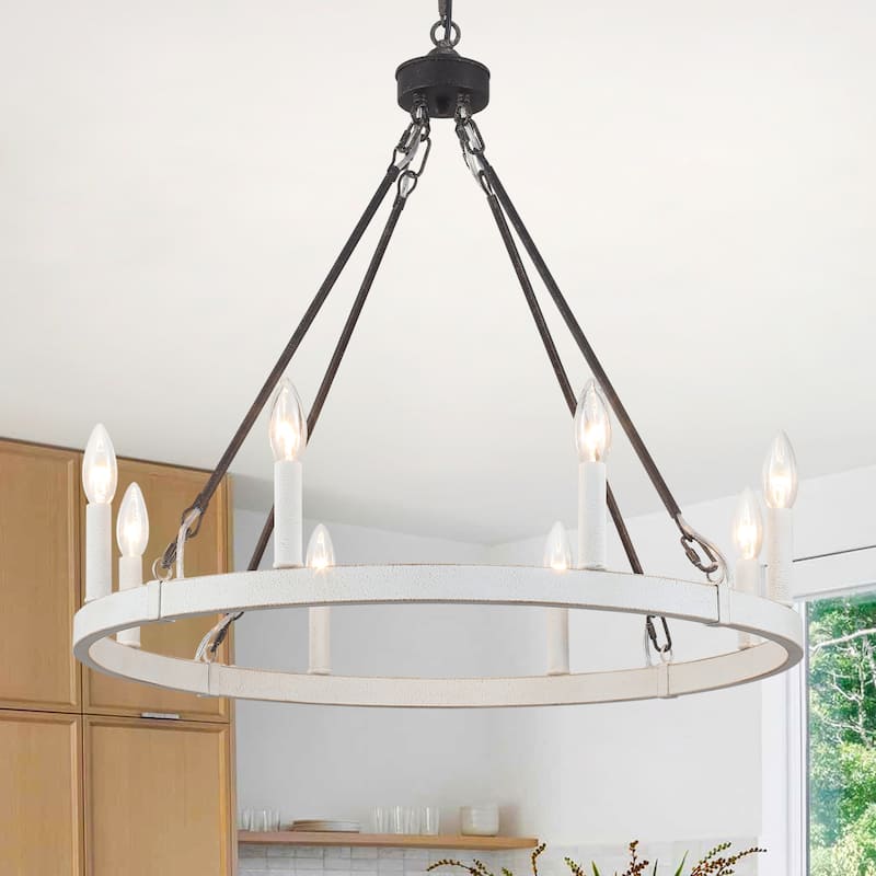 25.98" Wide 8-Light Farmhouse Chandelier, Wagon Wheel Chandelier for Dining Room Living Room Bedroom Kitchen