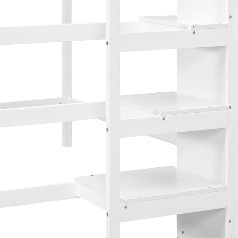 Full Size Loft Bed with Hidden Storage, Wooden Storage Bed Frame with