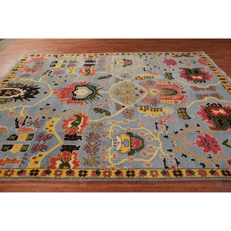 Light Blue Oushak Indian Area Rug Handmade Wool Carpet - 7'11" x 10'0"