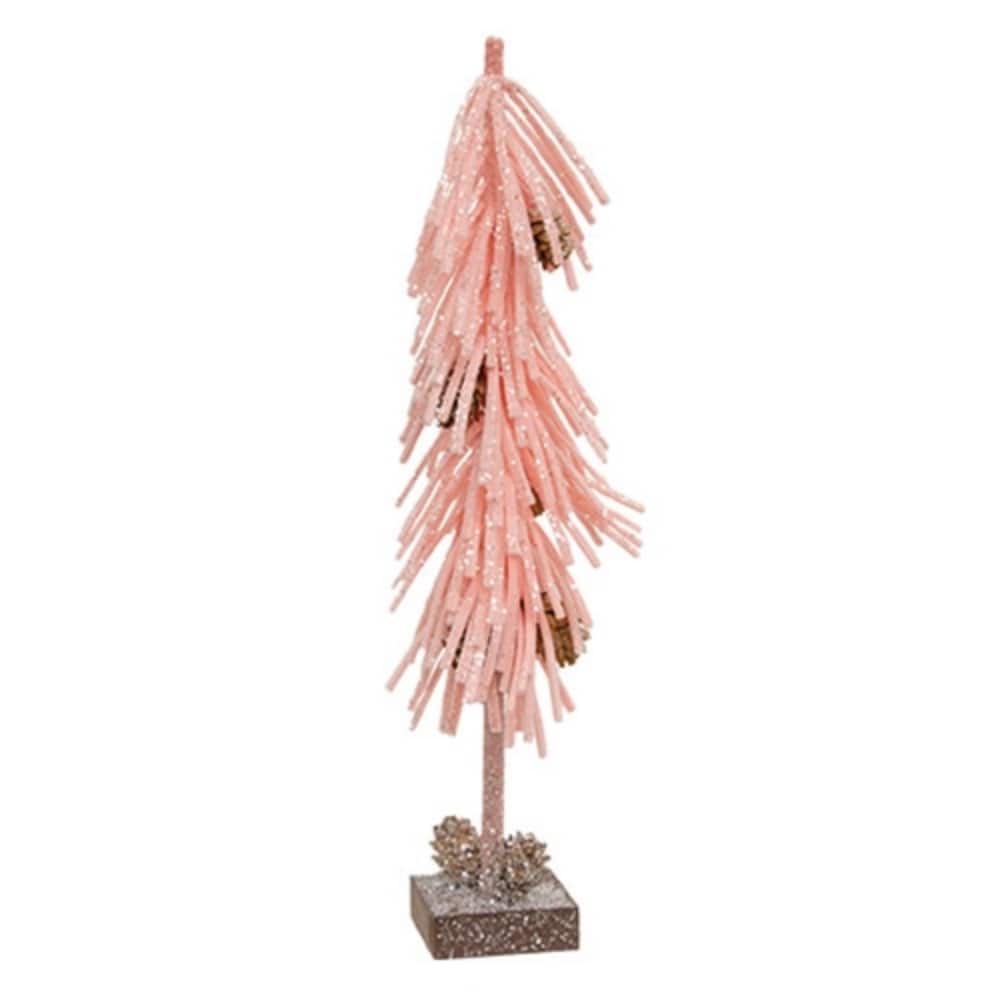 Pink Glitter Mini Christmas Tree with Pinecones and Wood Base
