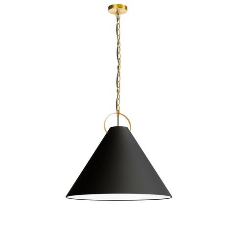 1 Light Incandescent Pendant, Aged Brass with Black Shade