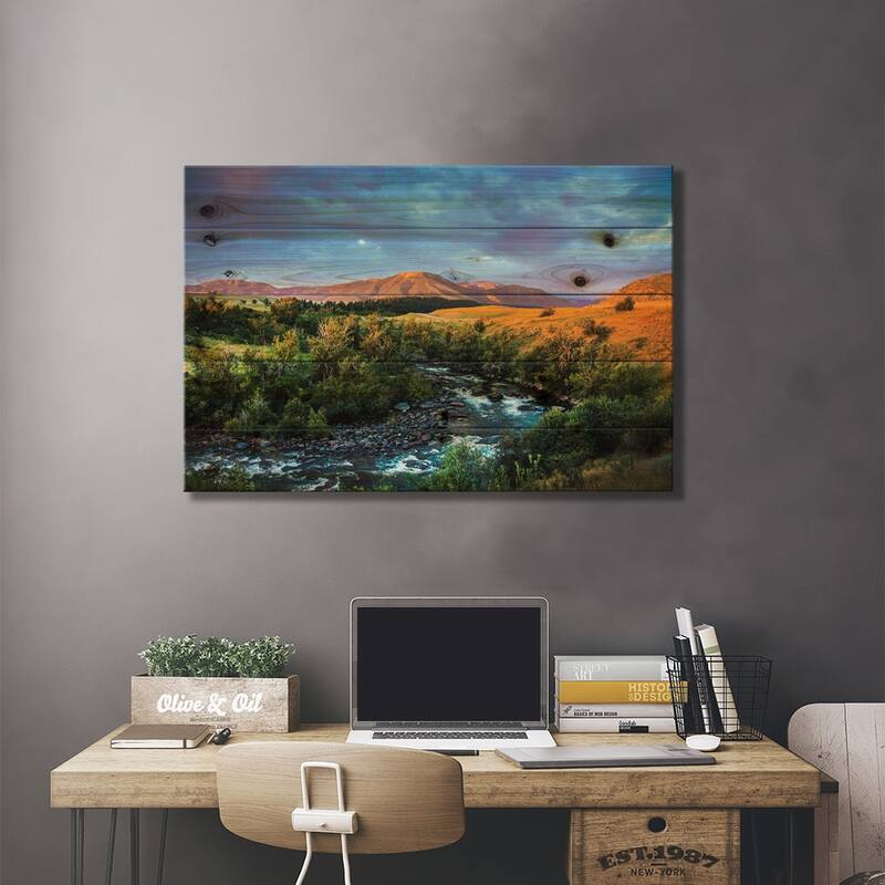 Roscoe Montana Print On Wood by Sarah Kadlecek - Multi-Color