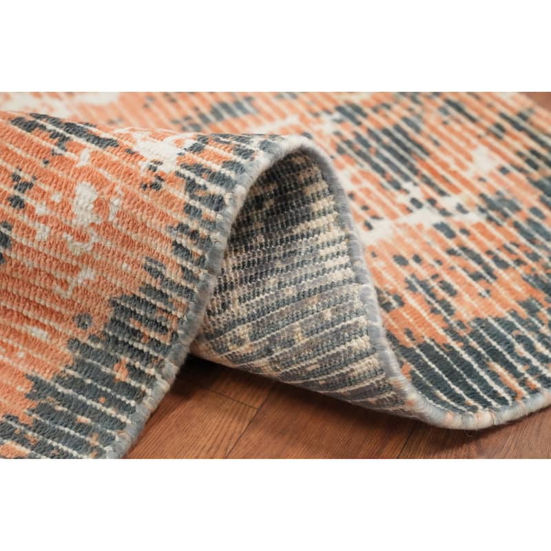 Hand Knotted Oriental Viscose Silk Carpet Modern All-Over Peach Abstract Area Rug - 4' 0'' X 2' 0''