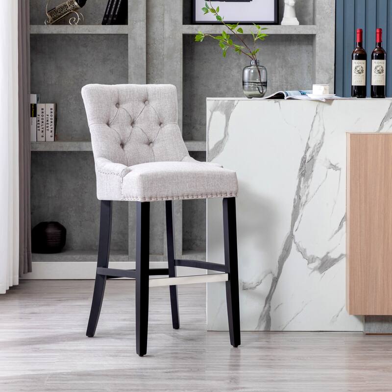 Carter 29" Linen Fabric Tufted Upholstered BarStool - N/A