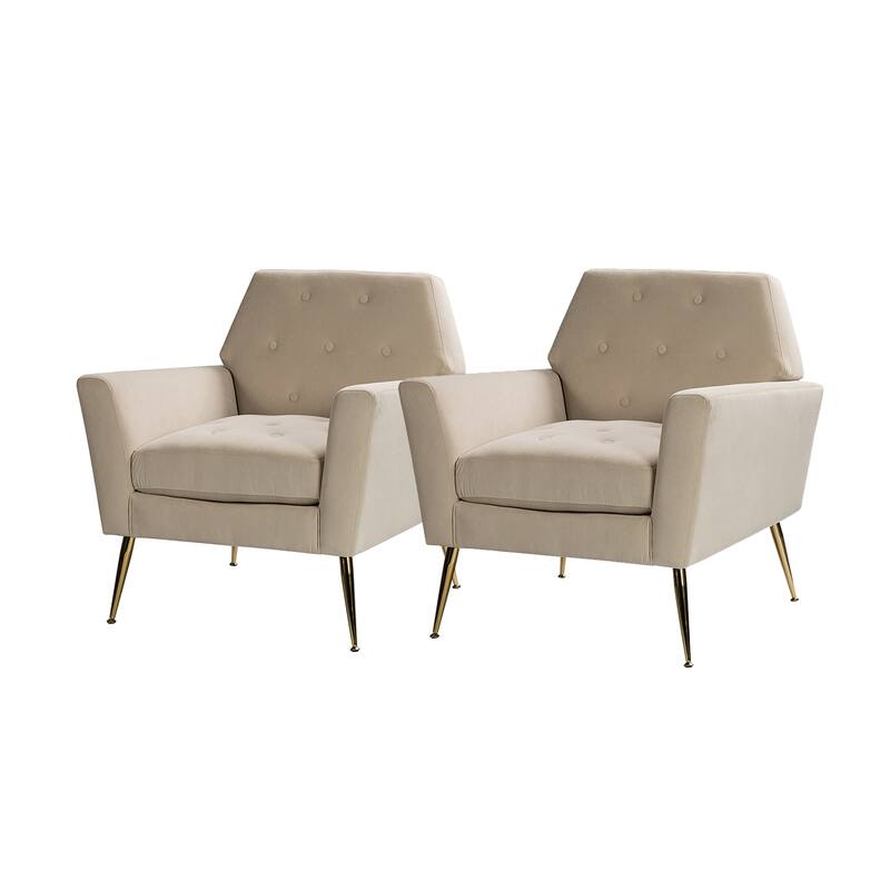 Lilia Contemporary Velvet Upholstered Tufted Back Armchair with Metal Golden legs Set of 2 by HULALA HOME