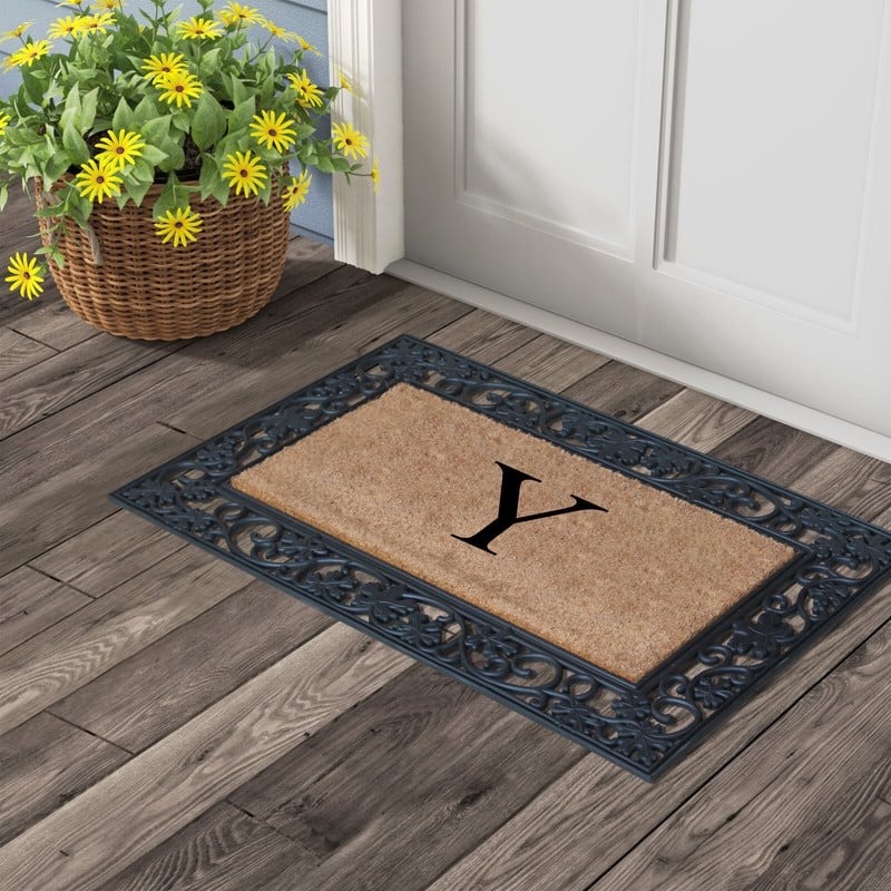 A1HC Rubber and Coir Dirt Trapper Heavy Weight Large Monogrammed Doormat 23"X38", Black