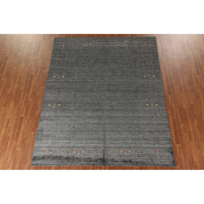 Gabbeh Area Rug Hand-Knotted Grey Wool Carpet - 7'11"x 9'10"