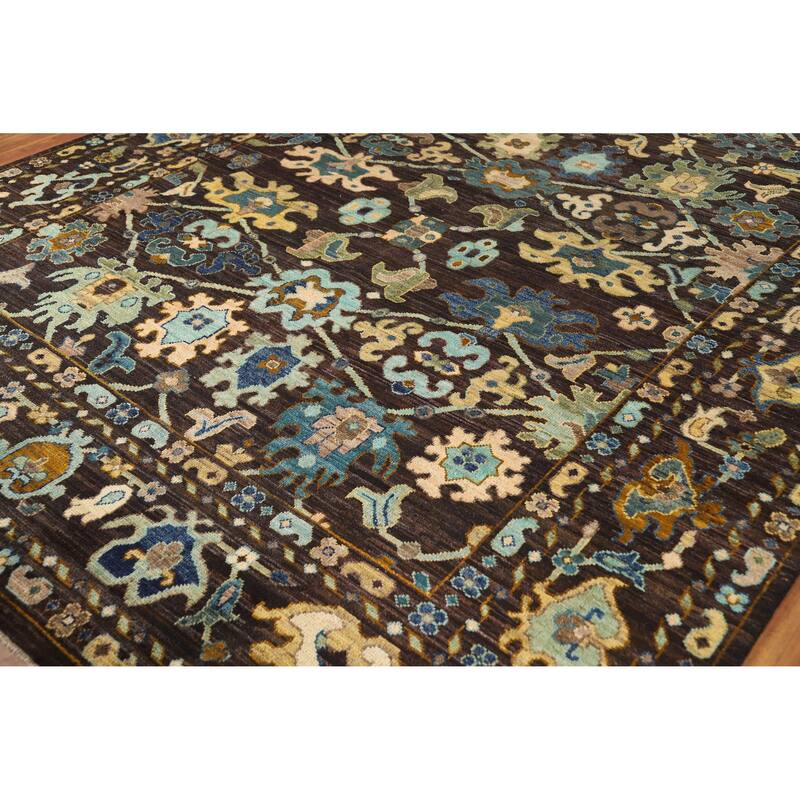 Hand Knotted Oriental 100% Wool Carpet Transitional All-Over Brown Oushak Area Rug - 10' 0'' X 8' 1''