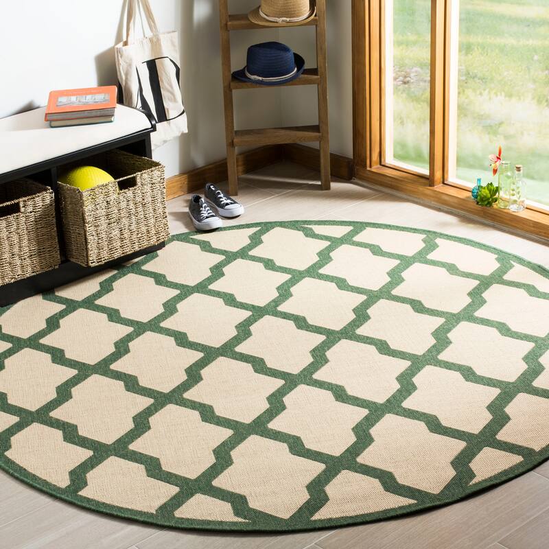 SAFAVIEH Linden Shirleyann Trellis Indoor/ Outdoor Patio Backyard Rug - 6'7" Round - Cream/Green