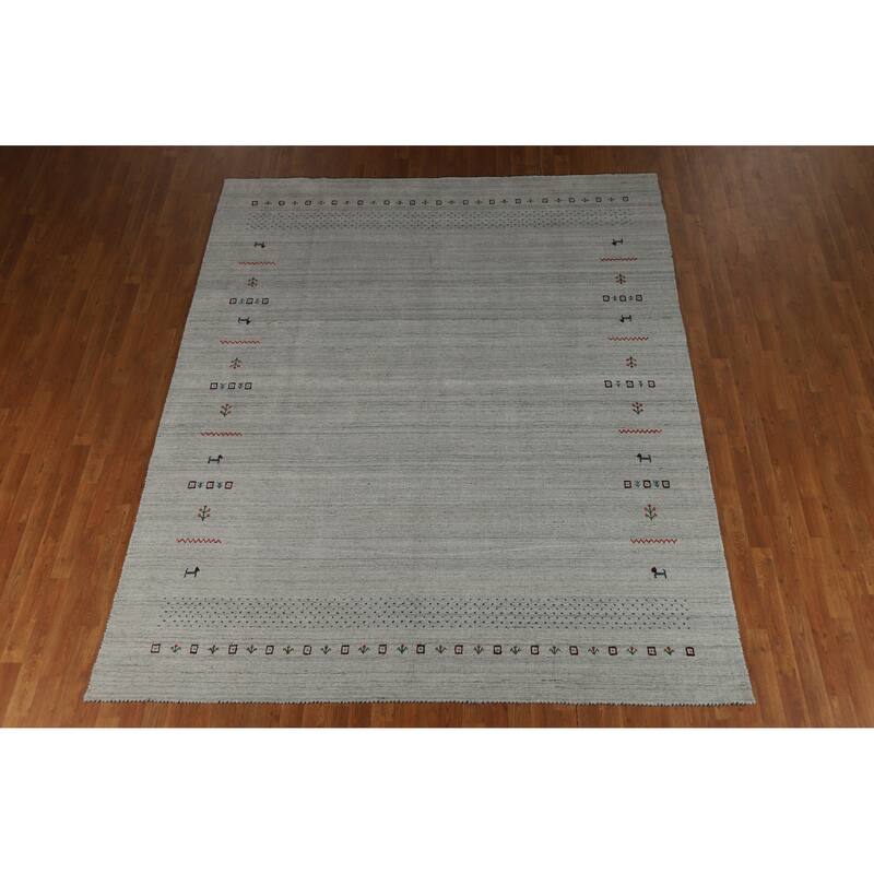 Hand Knotted Oriental 100% Wool Carpet Tribal Tribal Greys & Charcoal Gabbeh Area Rug - 9' 9'' X 8' 0''