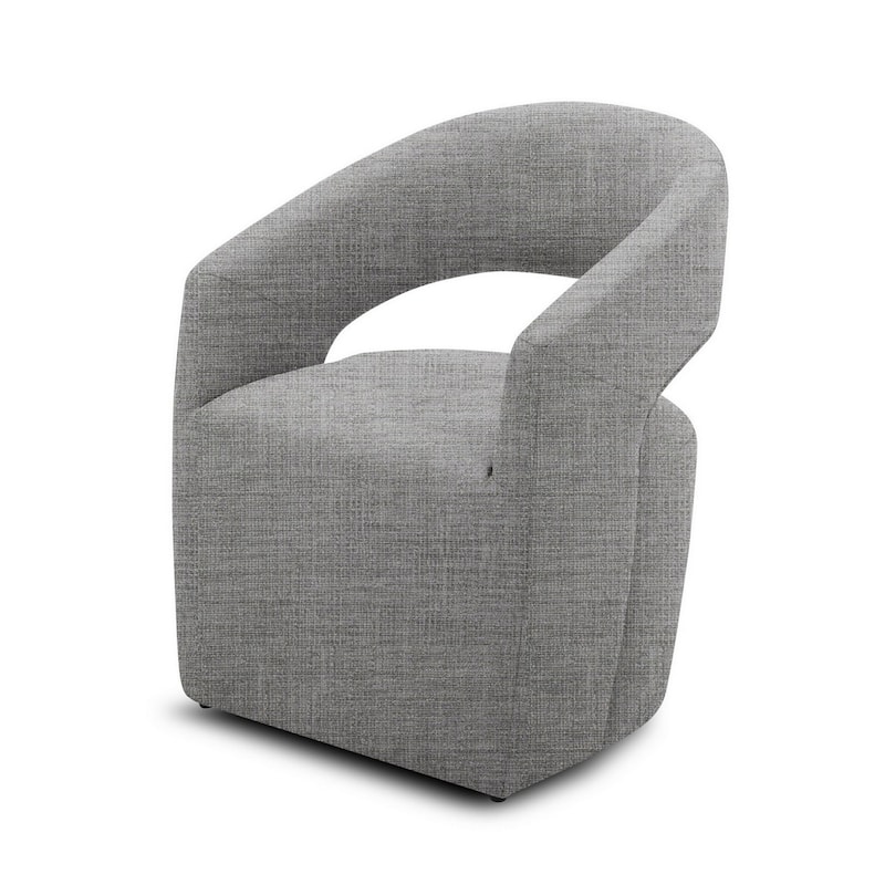 26 Inch Accent Chair, Cushioned, Curved Open Back, Gray Fabric Upholstery