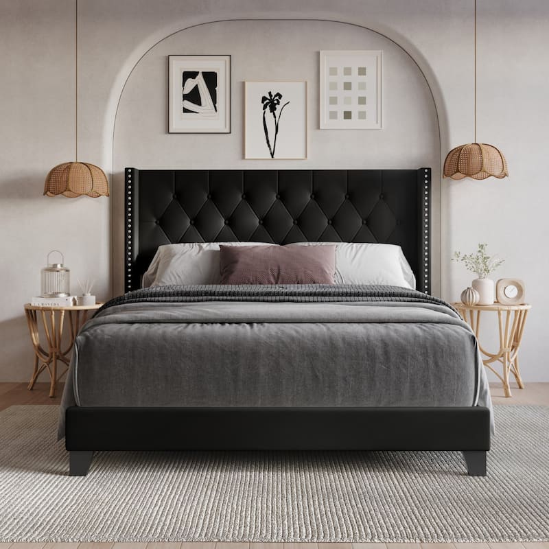 Homer Tufted Upholstered Panel Bed - Faux Leather Black - King